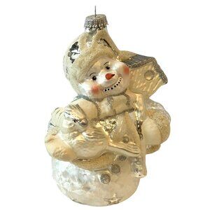 KREBS LAUSCHA Hand Blown GLASS SNOWMAN Christmas Ornament-Made in Germany